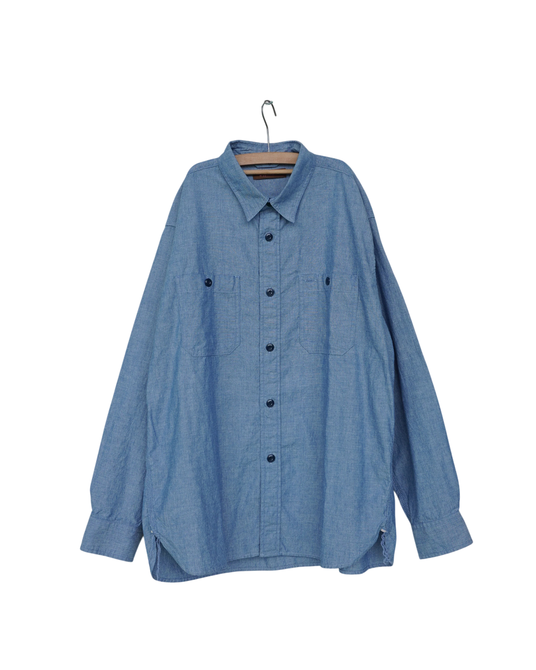 Chemise en chambray de coton bleu Merci Paris avec deux poches poitrine et coutures robustes