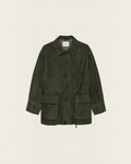Veste Merci Paris Arma Maeve en daim d'agneau vert foncé avec poches à rabat et cordon de serrage à la taille