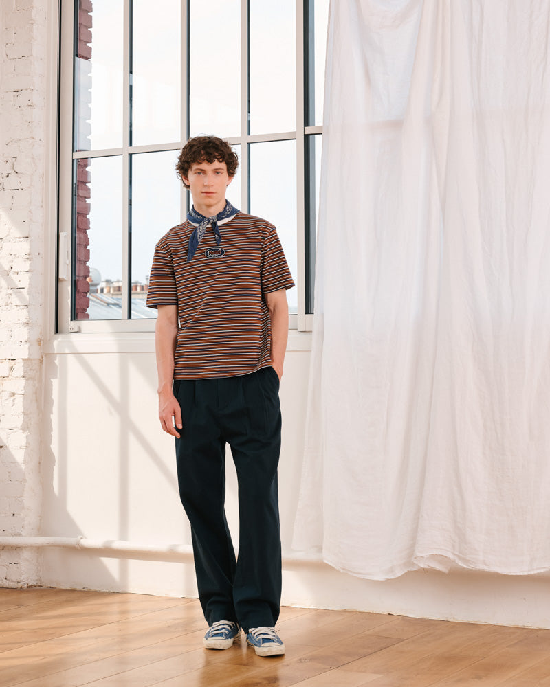 Merci - Rob Striped T-Shirt - Brown & Navy