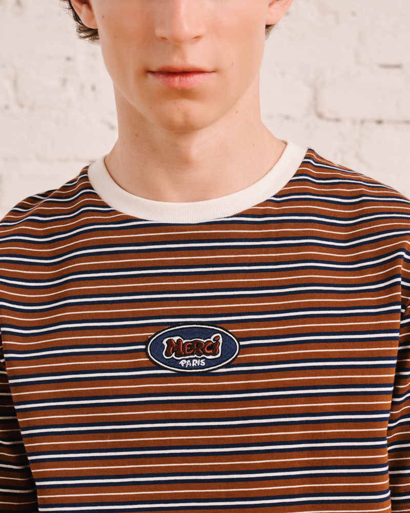 Merci - Rob Striped T-Shirt - Brown & Navy