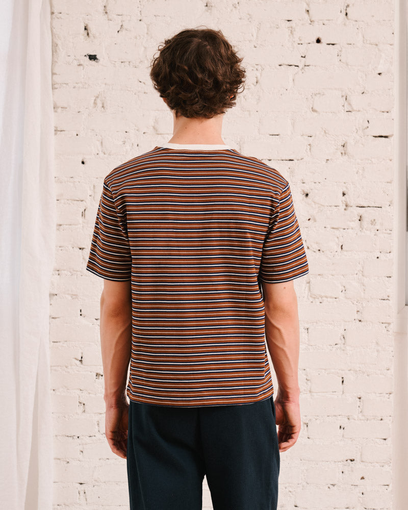 Merci - Rob Striped T-Shirt - Brown & Navy