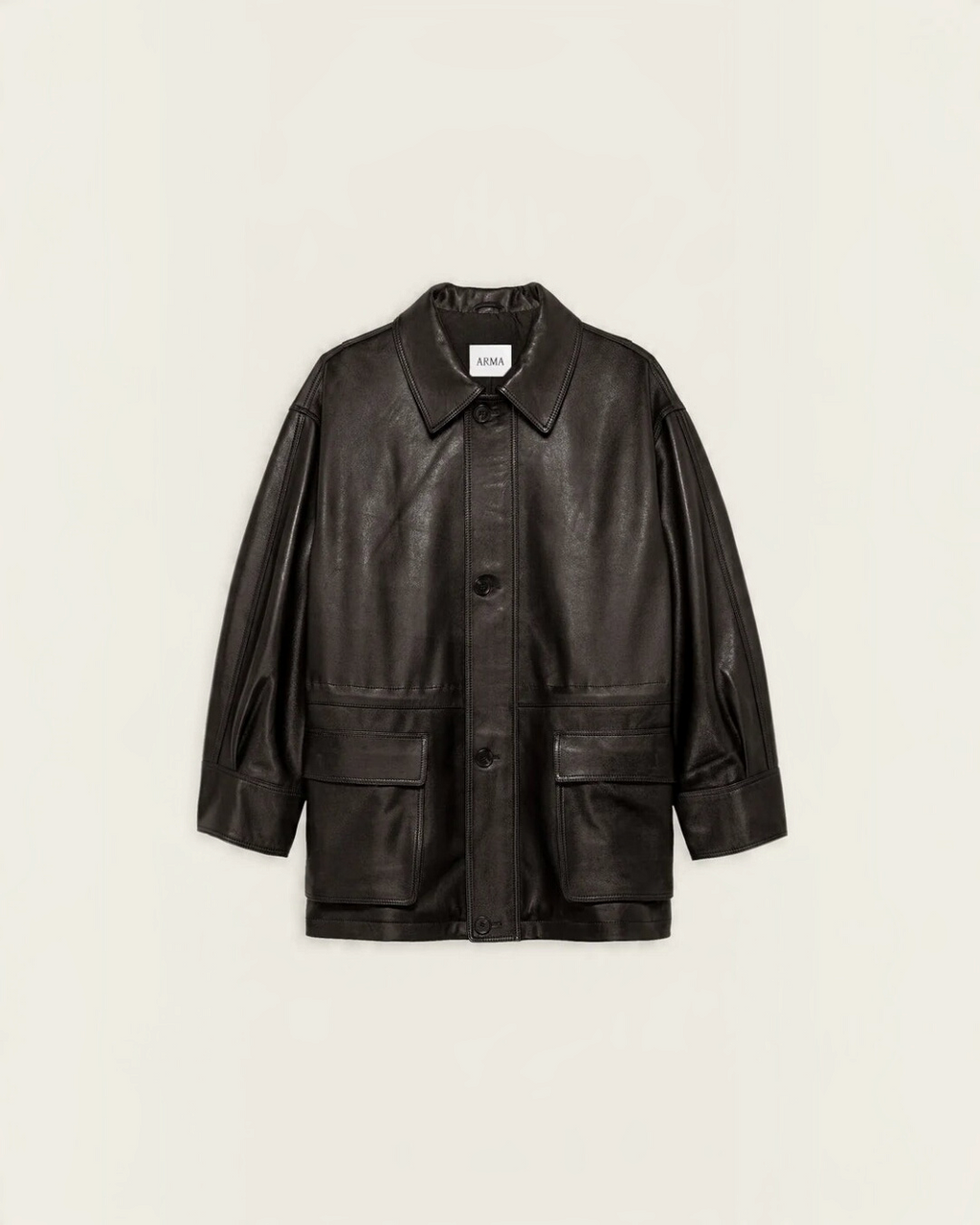 Veste Maeve en cuir d'agneau marron foncé Grain De Café par Arma pour Merci Paris, coupe droite avec poches plaquées