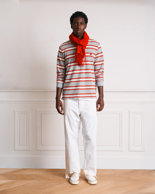Merci - Bastian Polo Shirt - Gray Red & Ecru