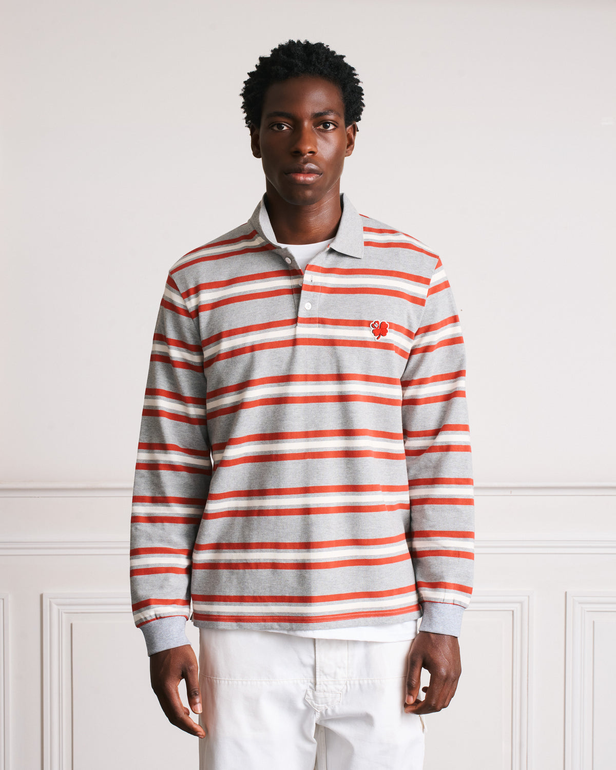 Merci - Bastian Polo Shirt - Gray Red & Ecru