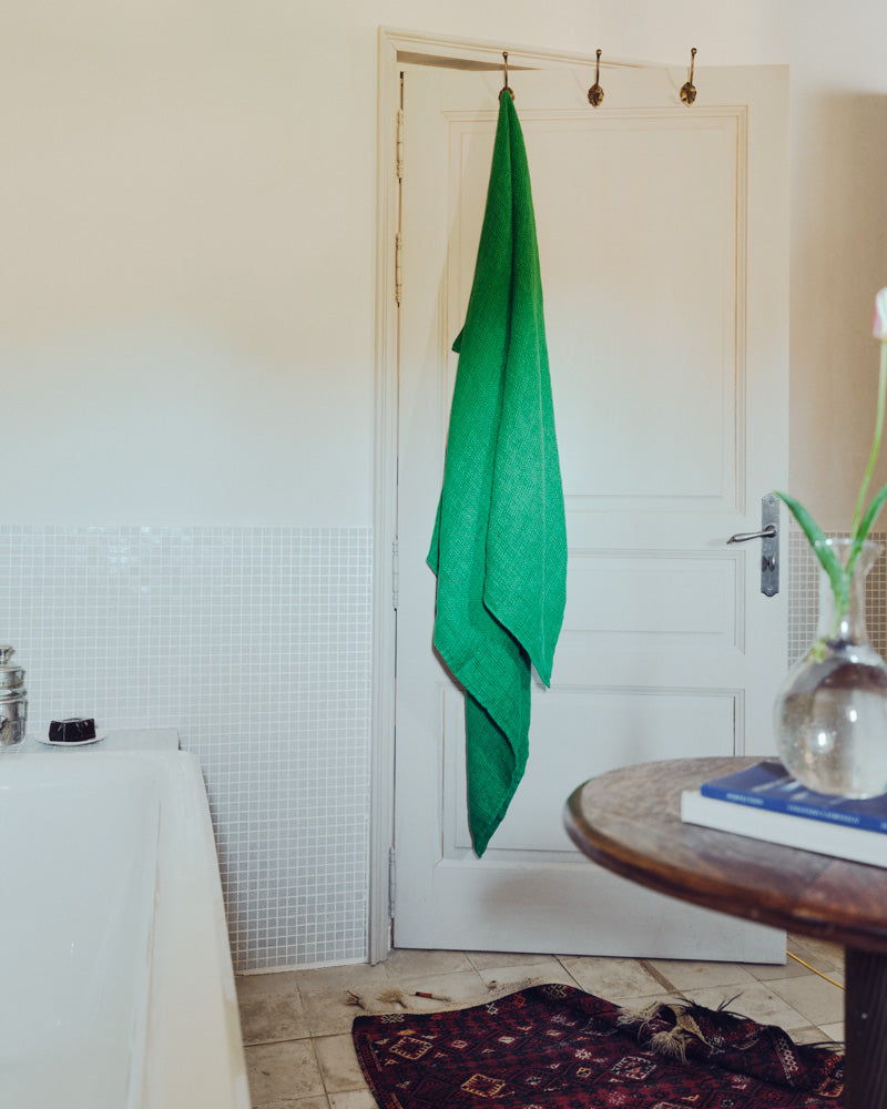 Merci - Linen bath towel - Waffle - Vegetable Green