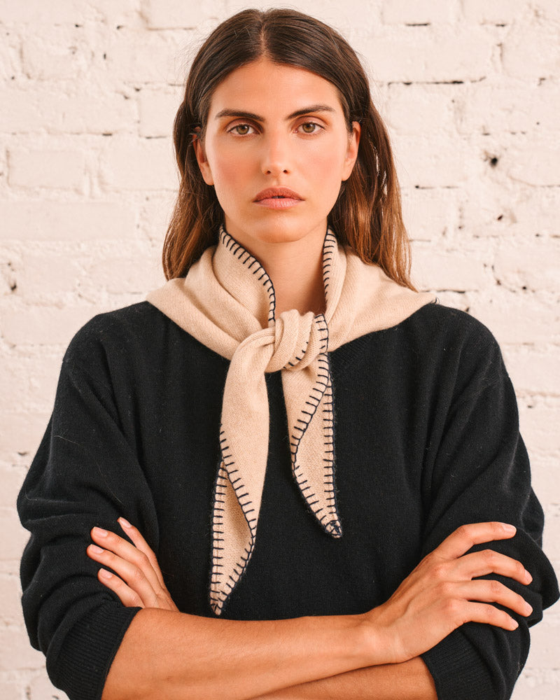 Merci - Bandana En Cachemire Martine Bicolore - Beige & Marine