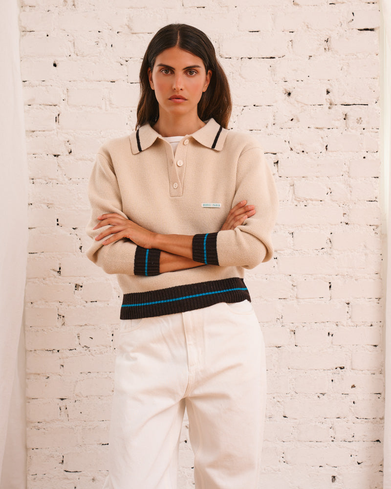 Merci - Giulia sweater - Ecru Brown & Blue