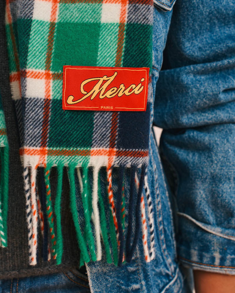 Merci - Arlo Check Scarf - Green Orange and Navy