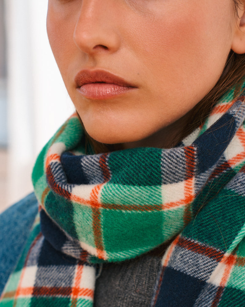 Merci - Arlo Check Scarf - Green Orange and Navy