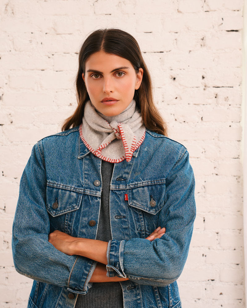 Merci - Bandana En Cachemire Martine Bicolore - Gris & Rouge