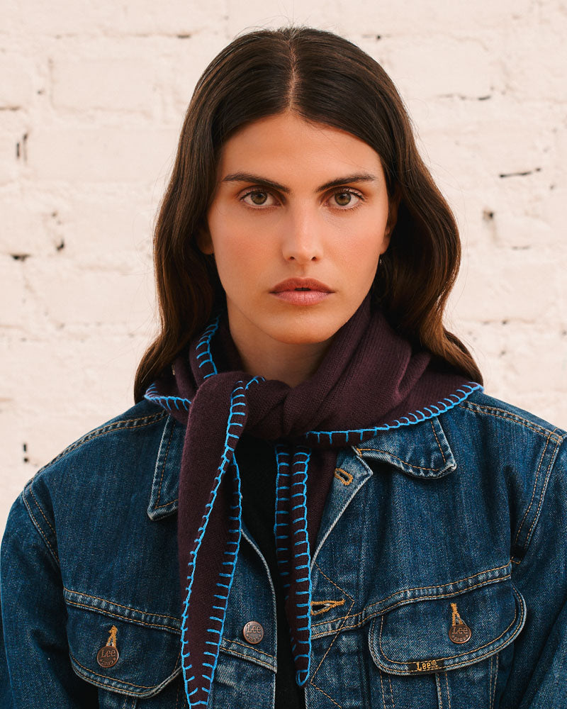 Merci - Bandana En Cachemire Martine Bicolore - Aubergine & Bleu