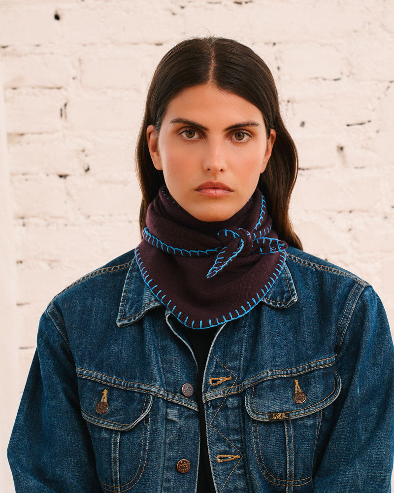 Merci - Bandana En Cachemire Martine Bicolore - Aubergine & Bleu
