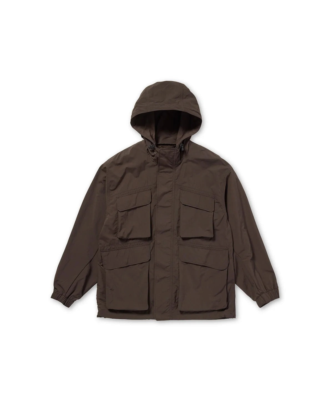 Veste à capuche Merci Paris Snow Peak en nylon recyclé marron foncé avec quatre poches cargo fonctionnelles