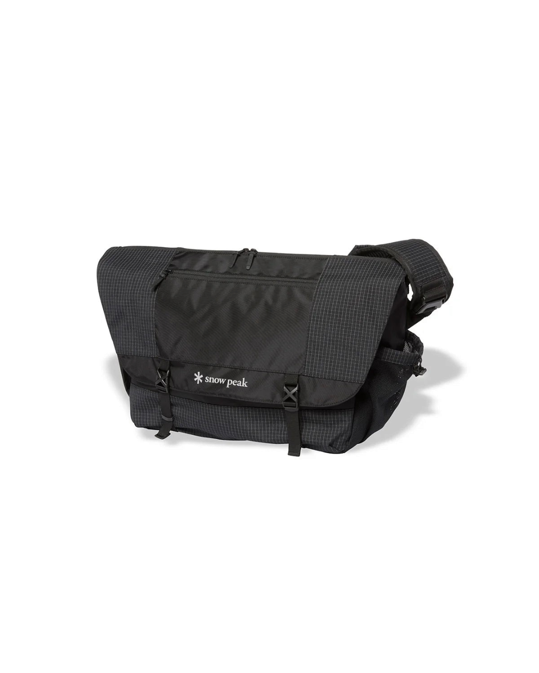Sac messager noir Merci Paris Snow Peak en tissu ripstop quadrillé avec bandoulière réglable et logo réfléchissant