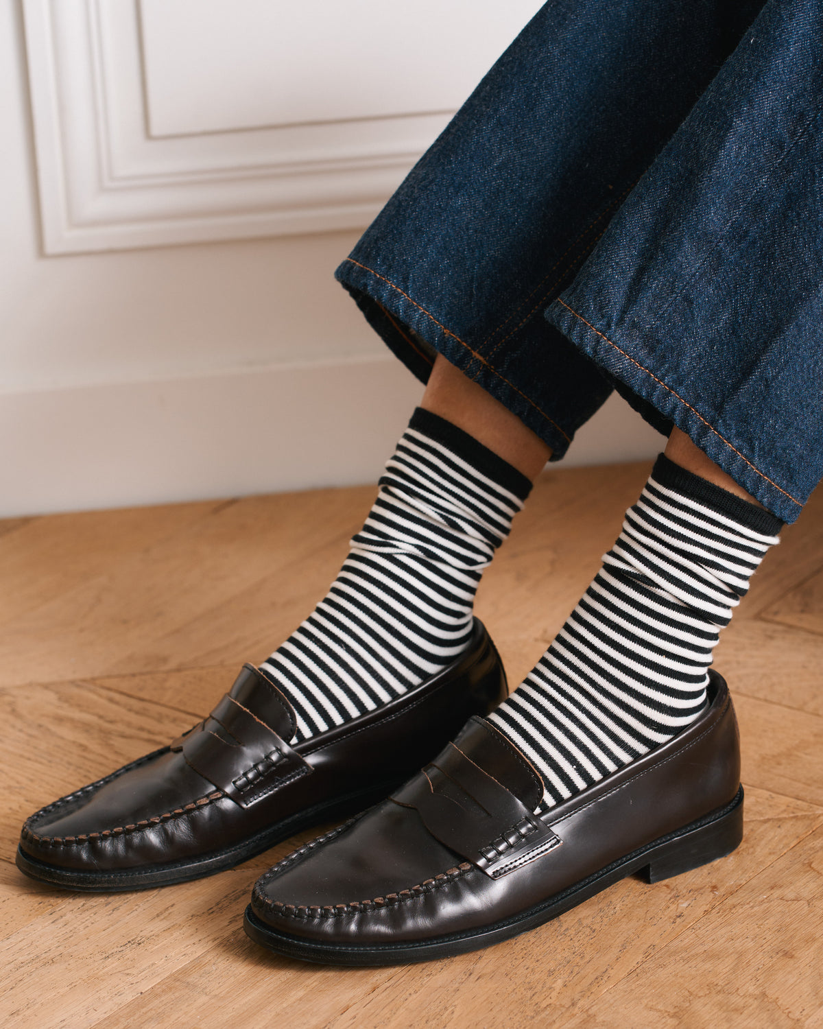 Merci - Chaussettes Coton Rayées - Ecru & Noir