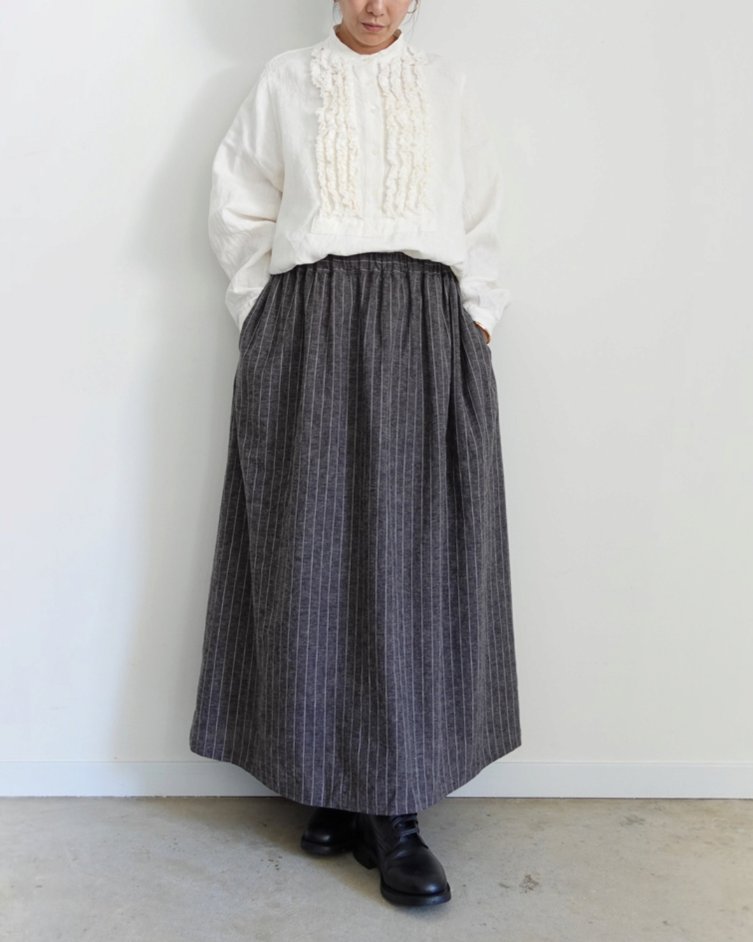 Ichi - Pinstripe Skirt - Charcoal