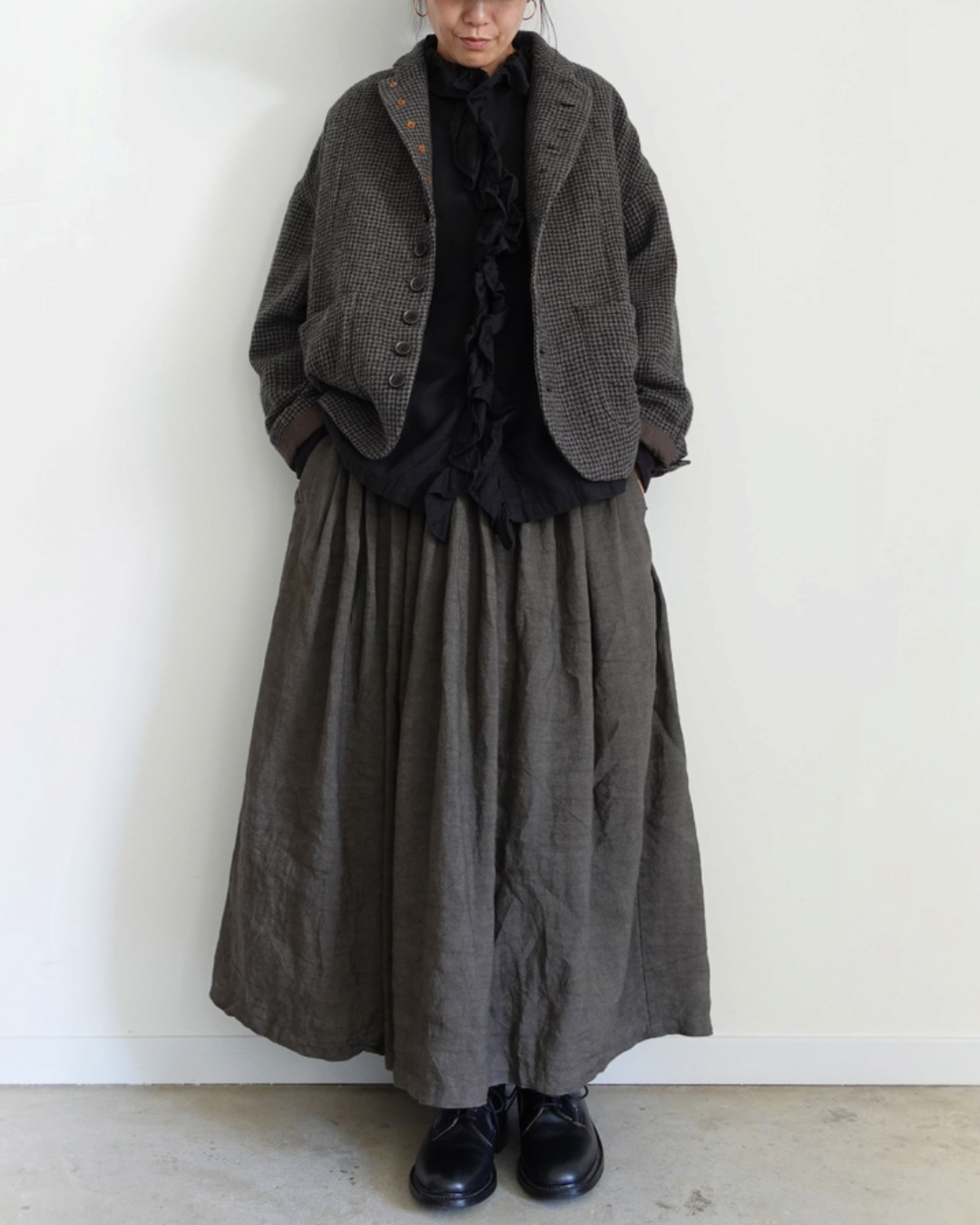 Ichi - Wool Gauze Houndstooth Jacket - Mocha