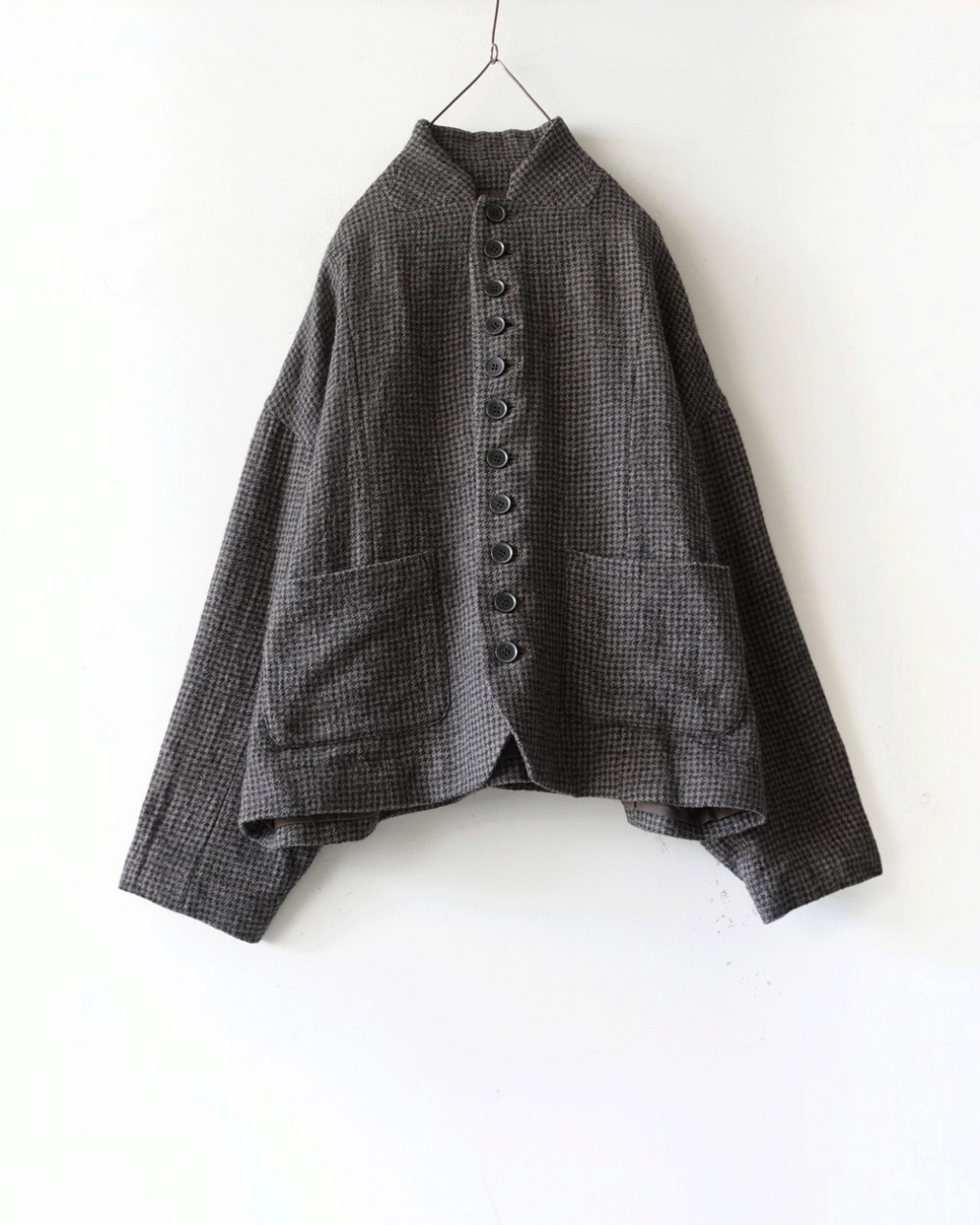 Ichi - Wool Gauze Houndstooth Jacket - Mocha