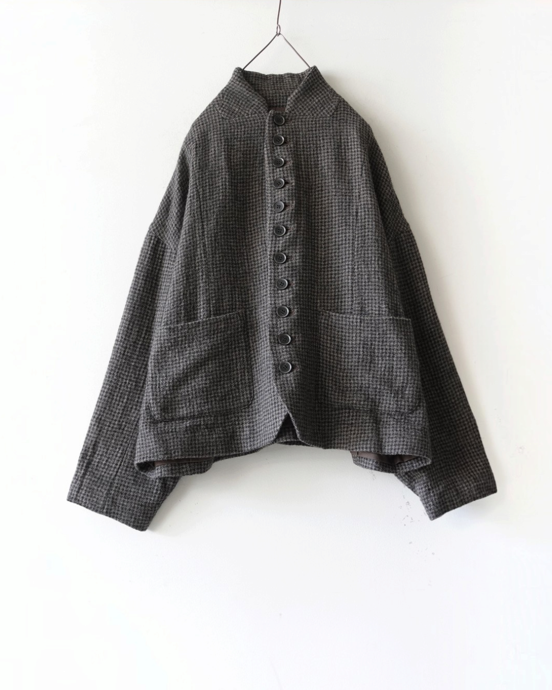 Ichi - Wool Gauze Houndstooth Jacket - Mocha