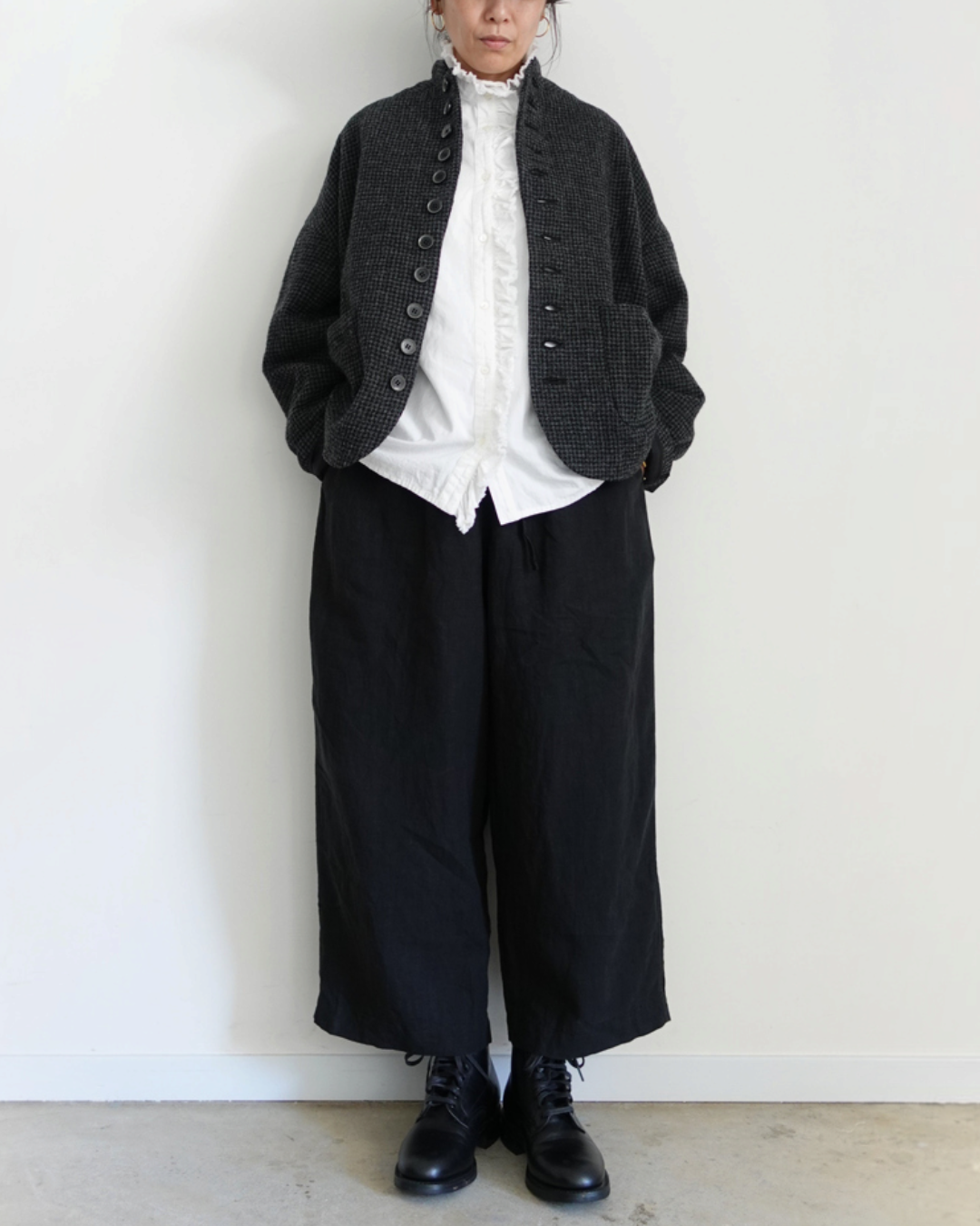 Ichi - Wool Gauze Houndstooth Jacket - Charcoal