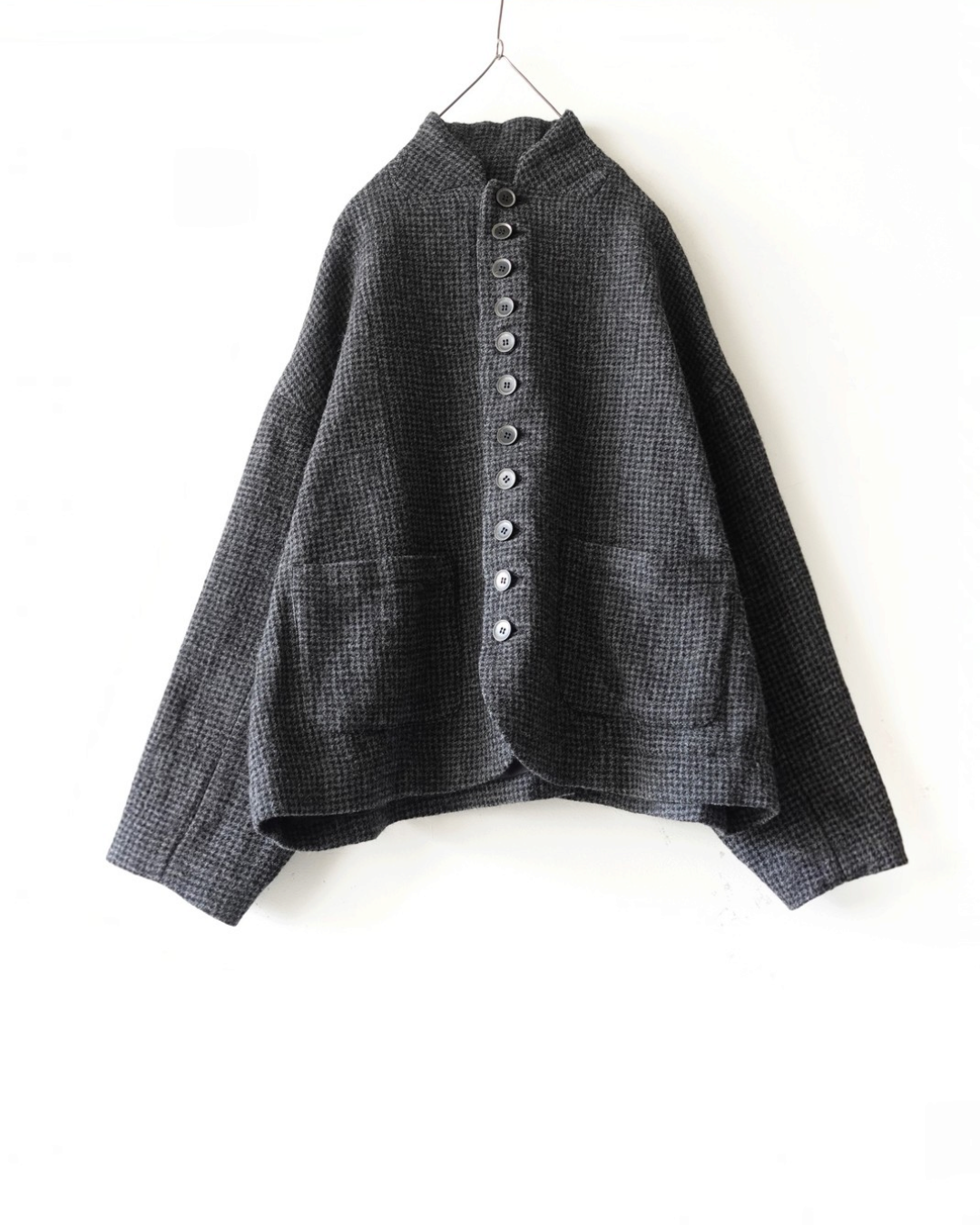 Ichi - Wool Gauze Houndstooth Jacket - Charcoal