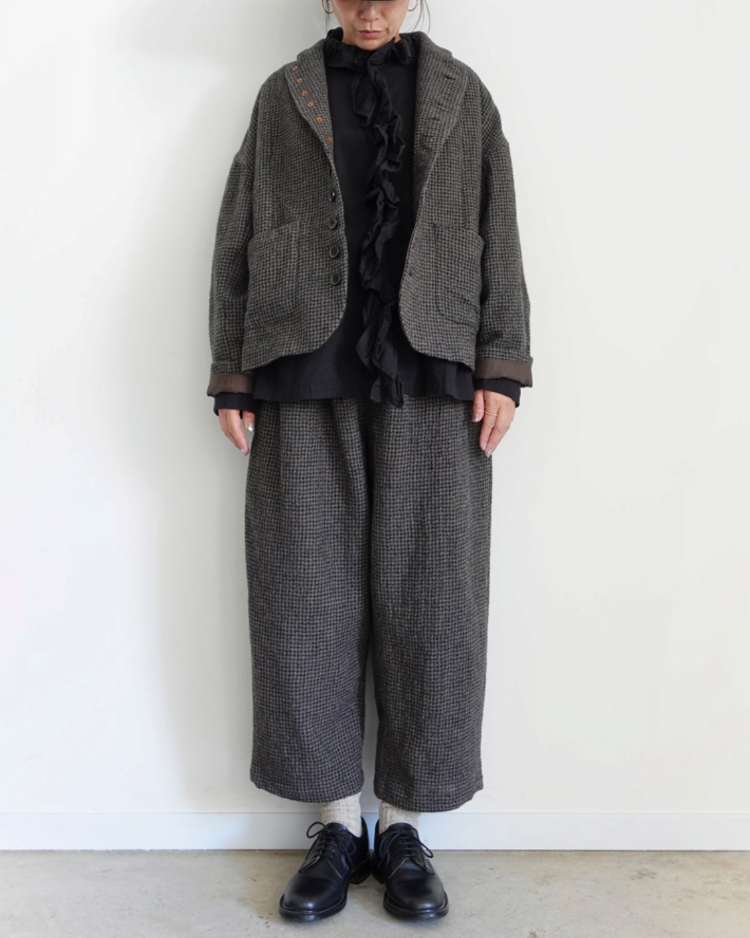 Ichi - Wool Gauze Houndstooth Trousers - Mocha