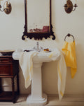 Merci - Serviette De Bain En Lin Nid D'Abeille - Bande Jaune Citronnade