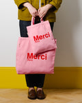 Merci - Tote Bag En Coton - Rose Clair & Rouge