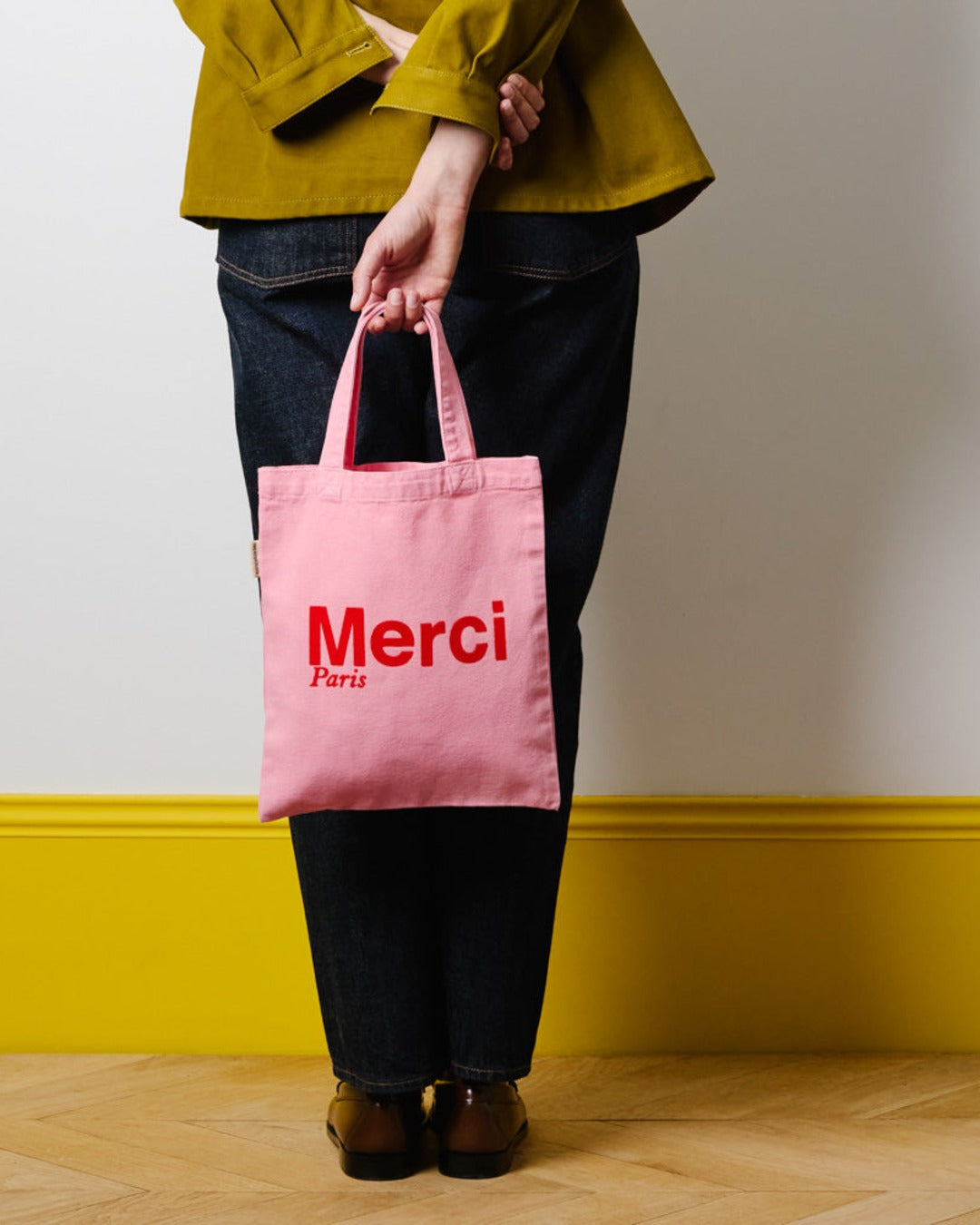 Merci - Tote Bag En Coton - Rose Clair & Rouge