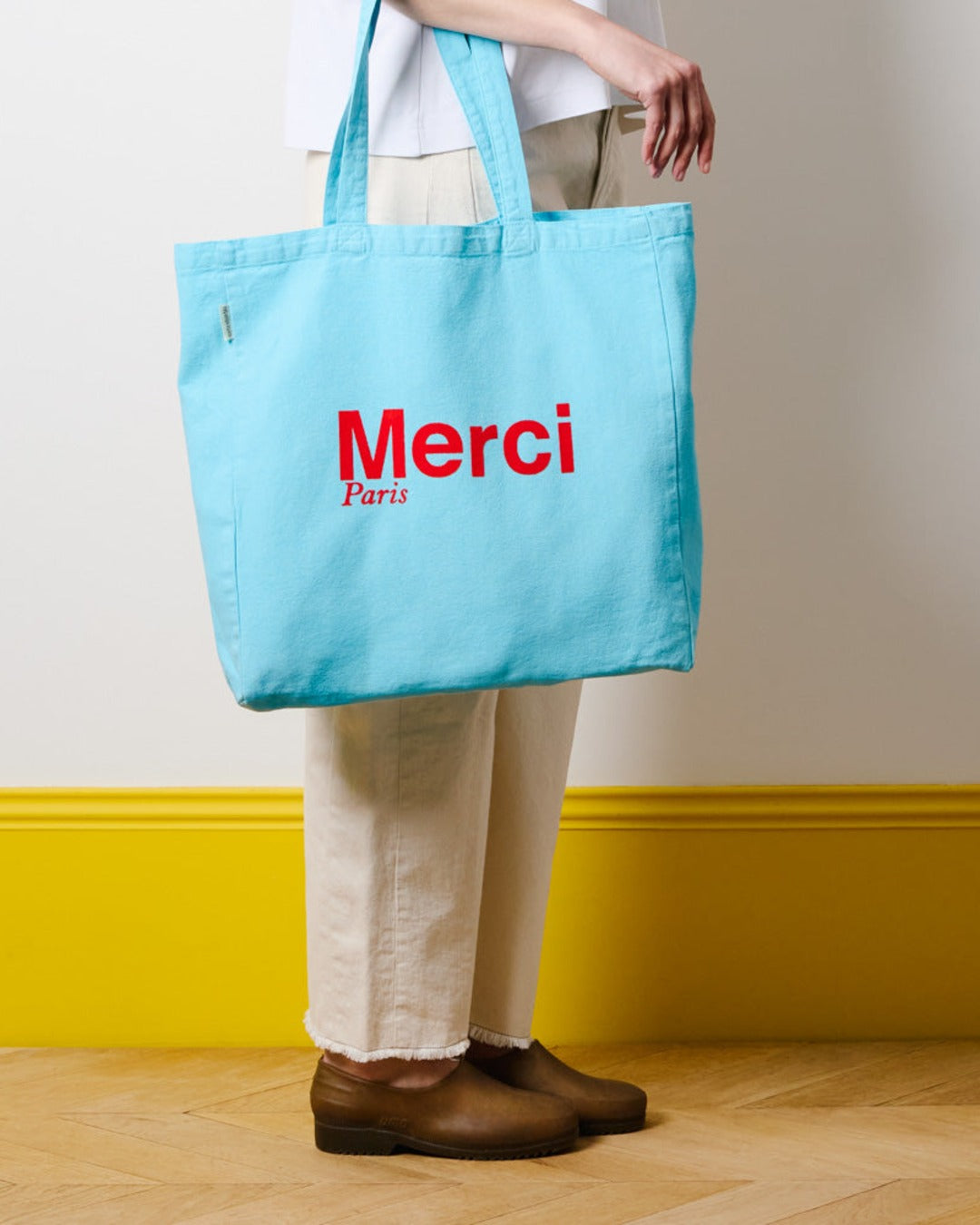 Merci - Tote Bag En Coton - Bleu Clair & Rouge