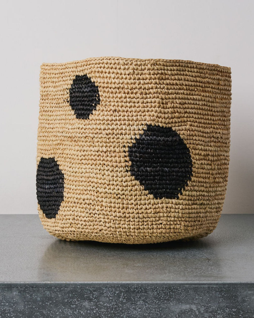 Domoina - Panier En Raphia - Pois Noir