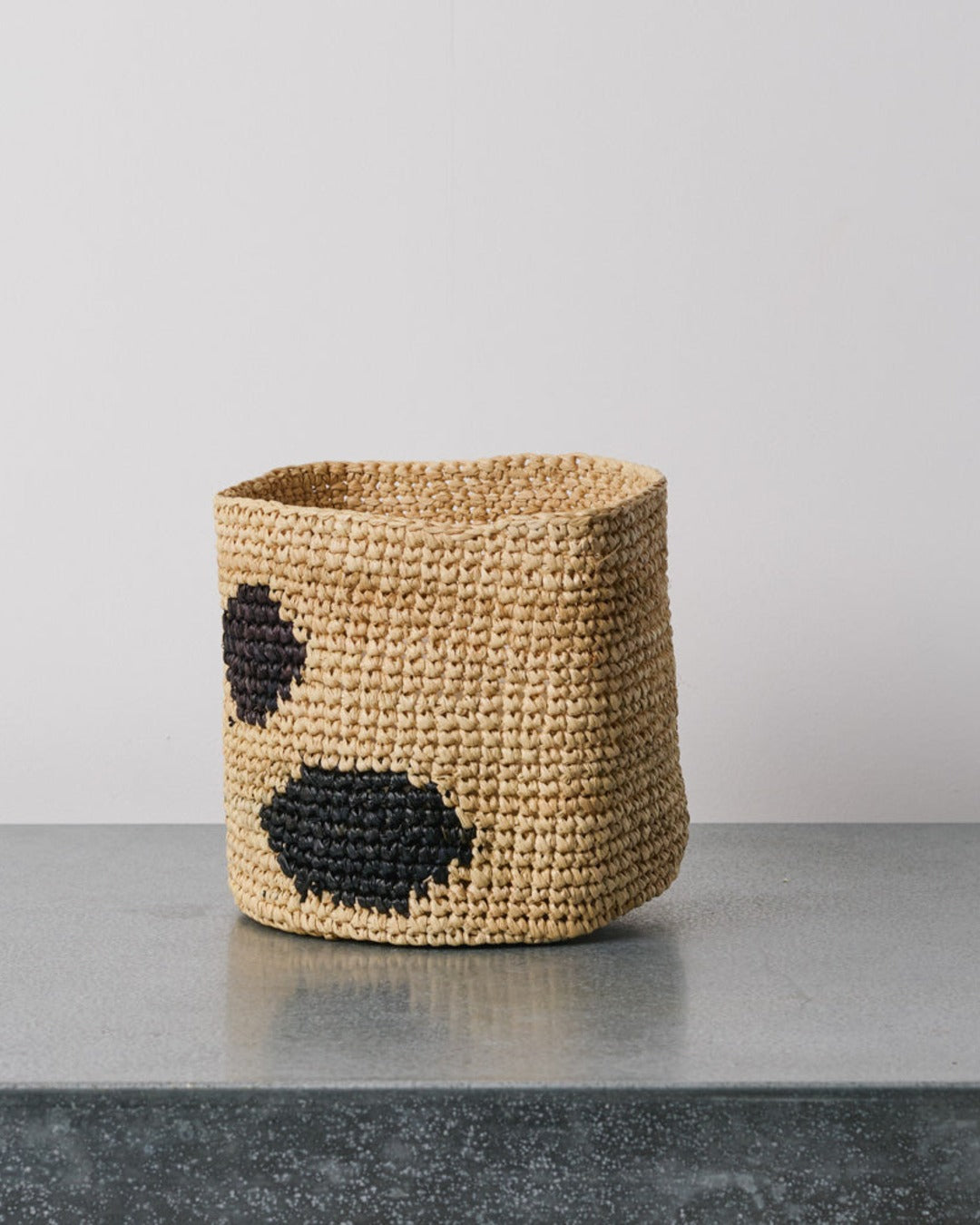 Domoina - Panier En Raphia - Pois Noir