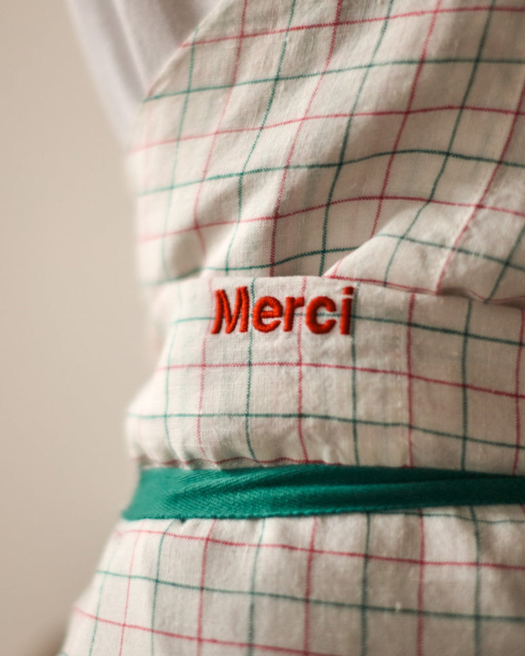 Merci - Tablier En Lin Lavé Office - Rose & Vert