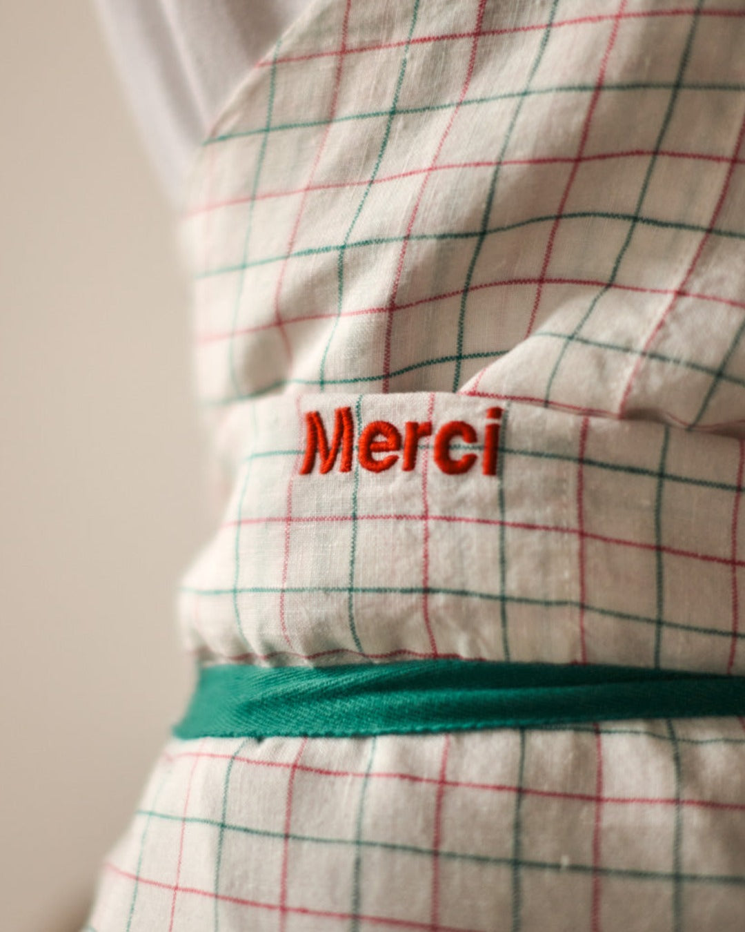 Merci - Tablier En Lin Lavé Office - Rose & Vert