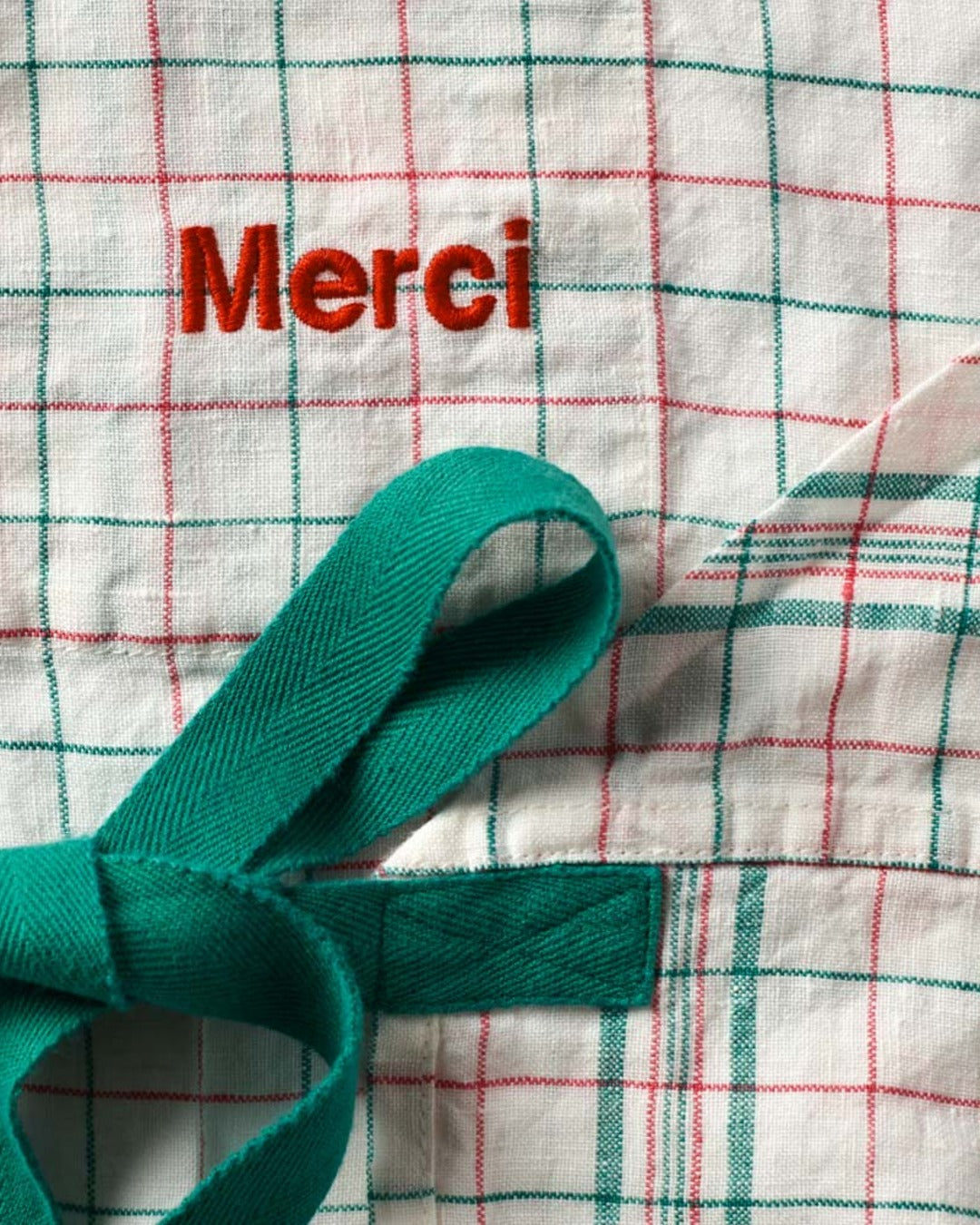 Merci - Tablier En Lin Lavé Office - Rose & Vert