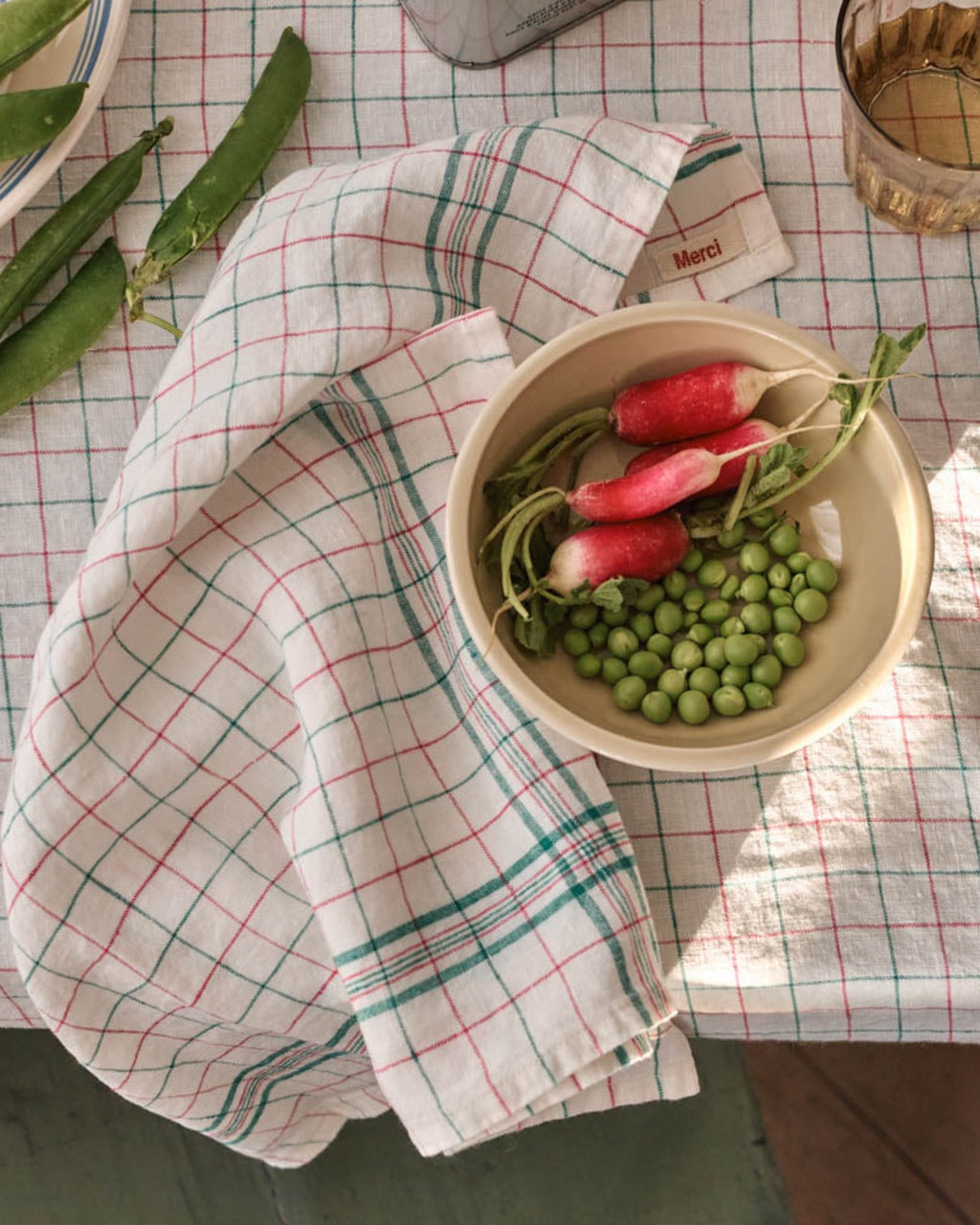 Merci - Washed linen napkin - Office - Pink & Green