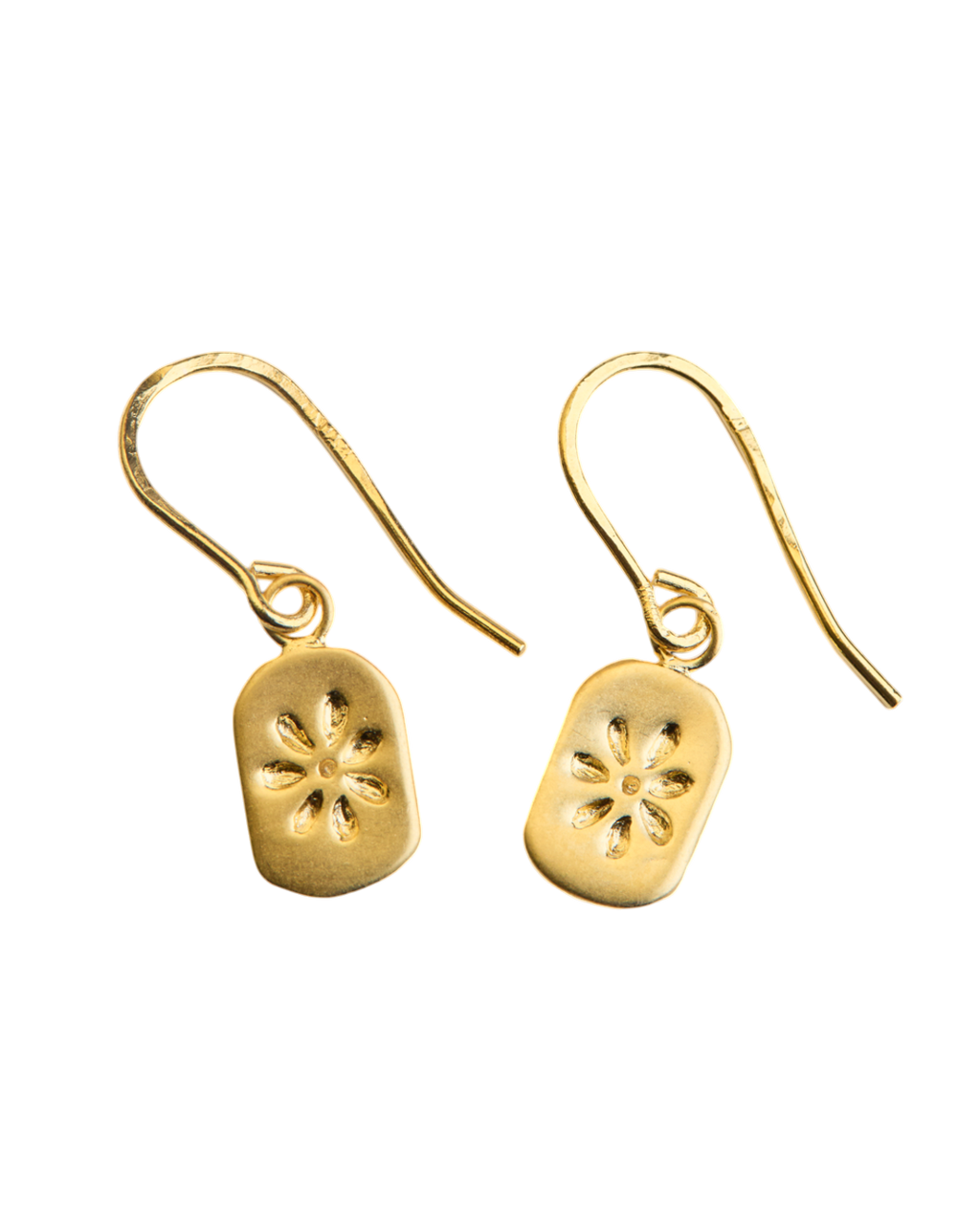 Boucles d'oreilles dormeuses Merci Paris Emma en laiton plaqué or jaune 16 carats avec motif floral gravé