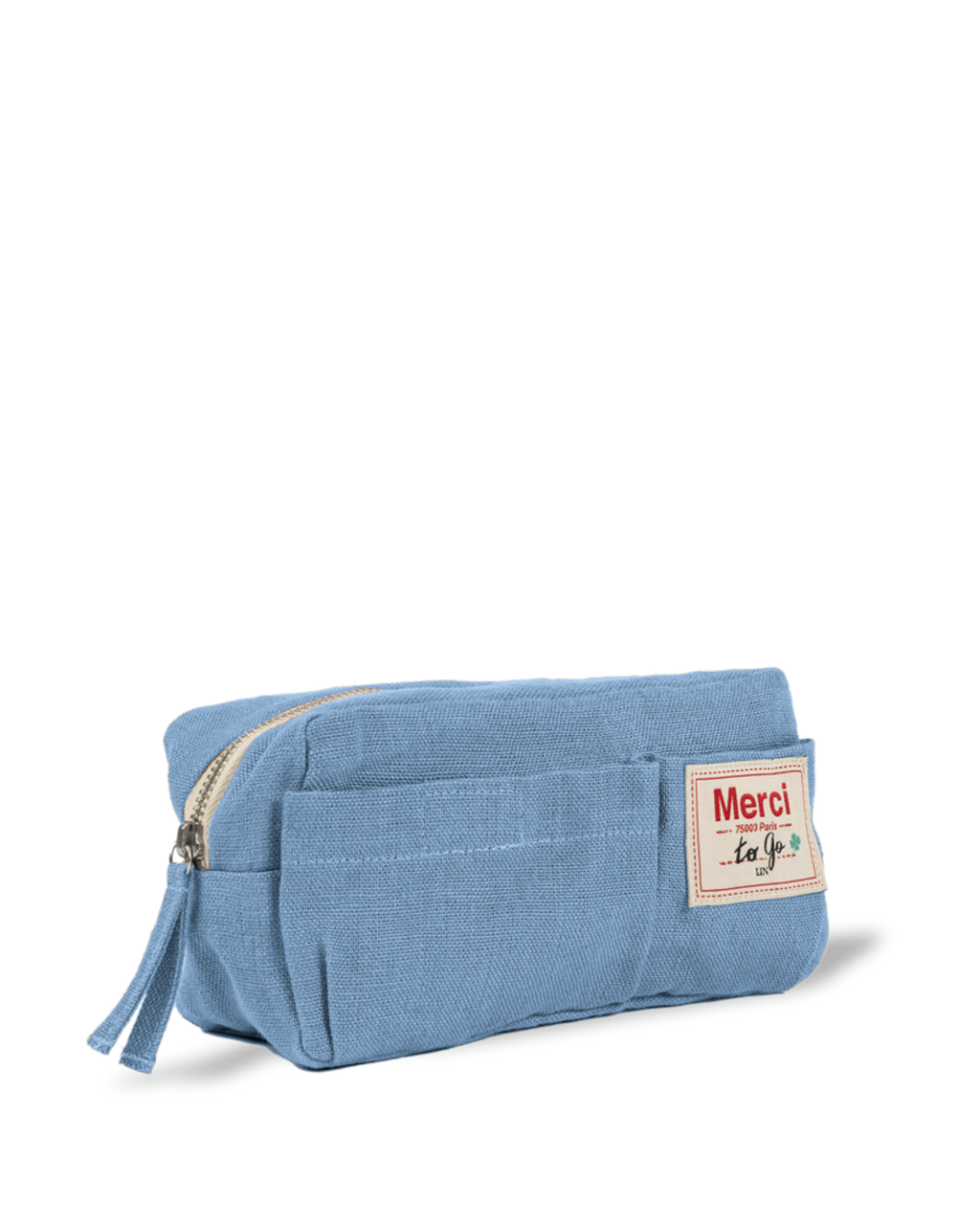 Merci - Trousse En Lin Lavé - Bleu Primaire