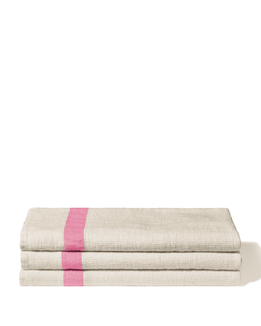 Merci - Serviette De Bain En Lin Nid D'Abeille - Bande Rose Garance