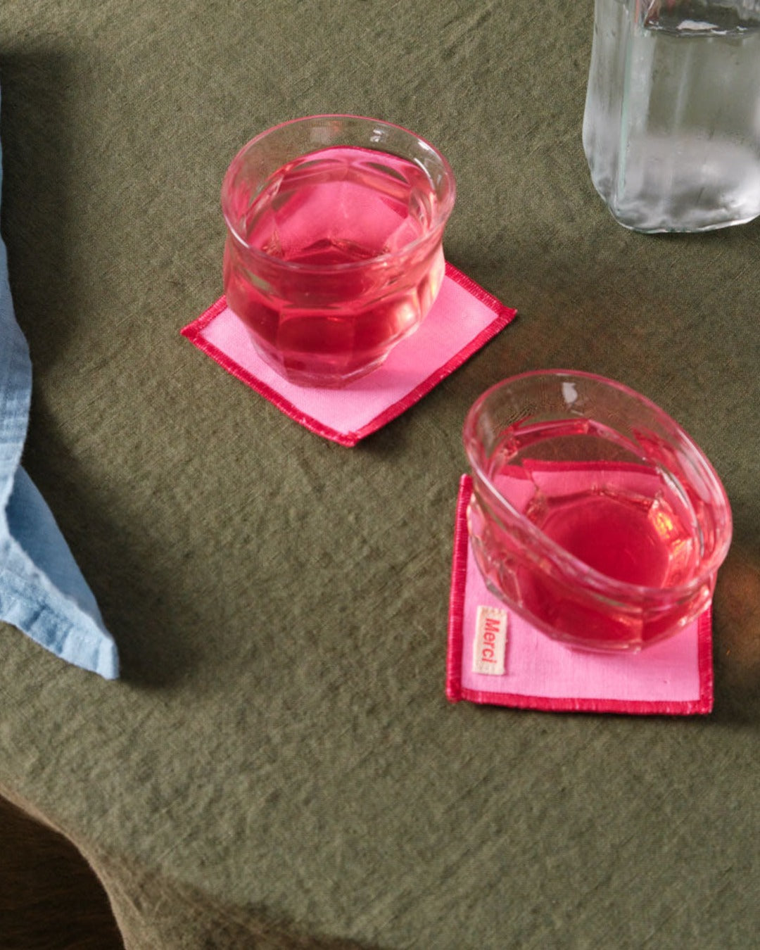 Merci - Ensemble De 6 Dessous De Verre En Lin Lavé - Rose Garance