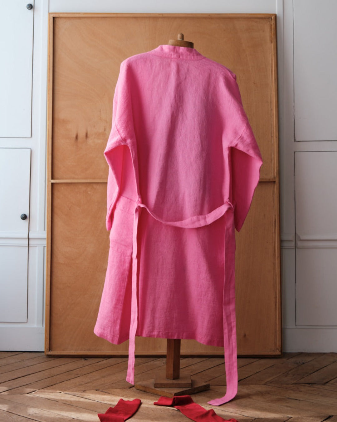 Merci - Linen bathrobe - Honeycomb - Garance Pink