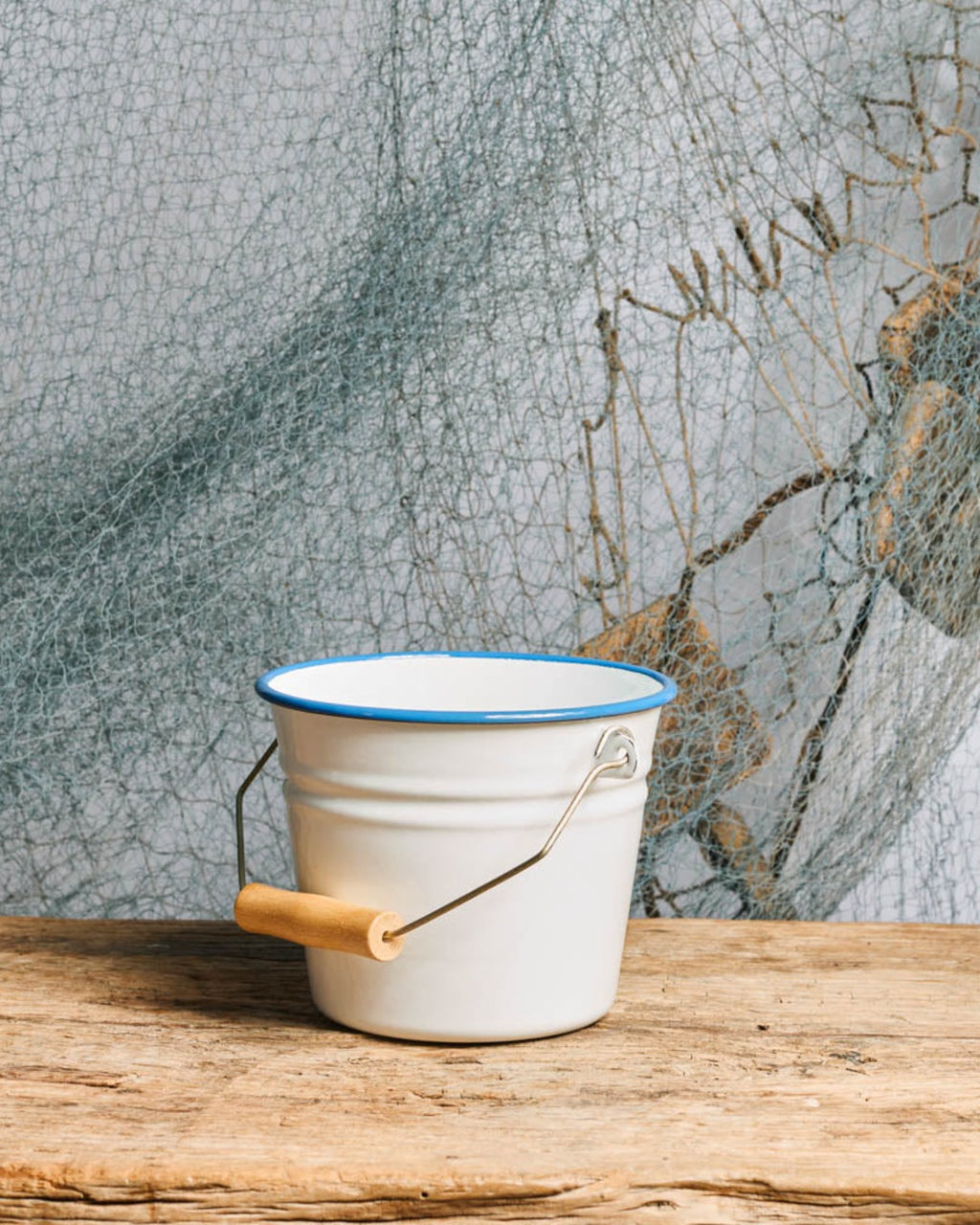Munder-Email - Small Enamel Bucket - White Blue