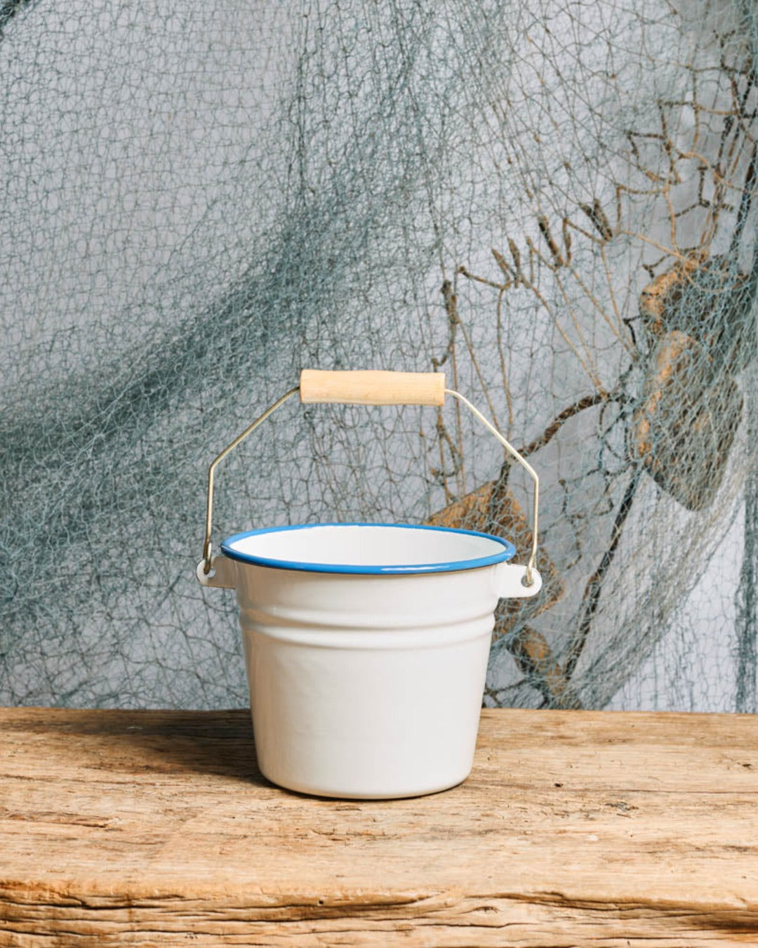 Munder-Email - Small Enamel Bucket - White Blue