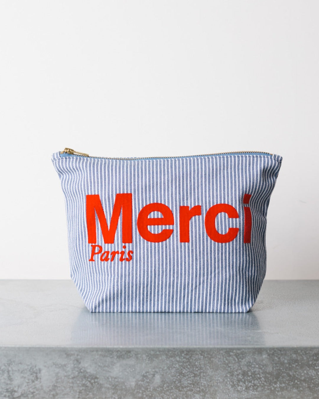 Merci - Pochette En Coton Hickory - Bleu Rayé