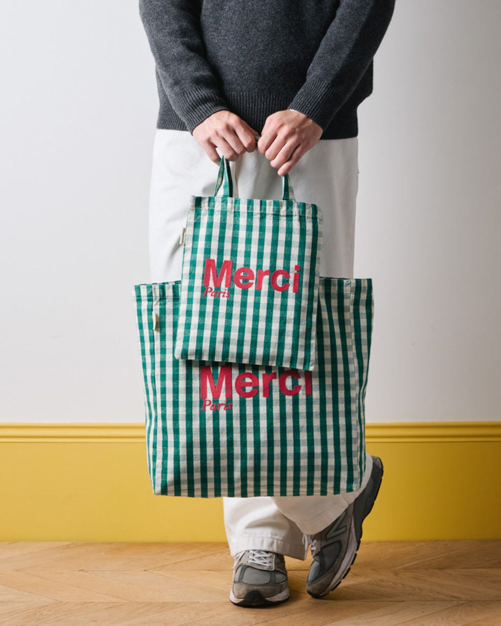 Merci - Tote Bag En Coton - Vert, Crème & Rose