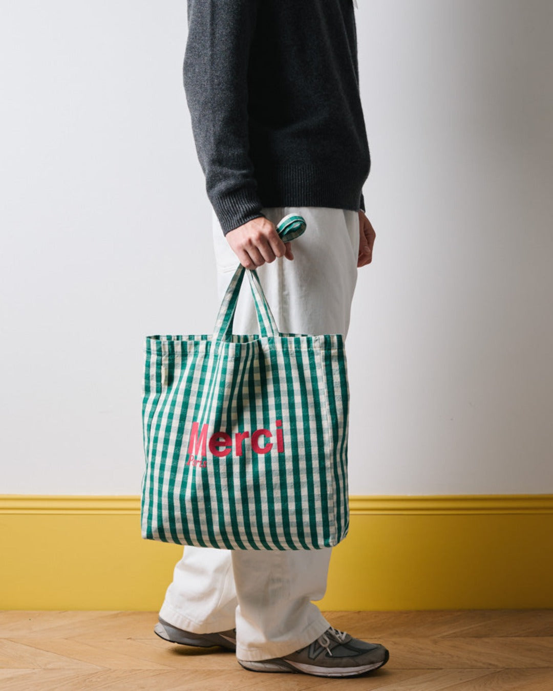 Merci - Tote Bag En Coton - Vert, Crème & Rose
