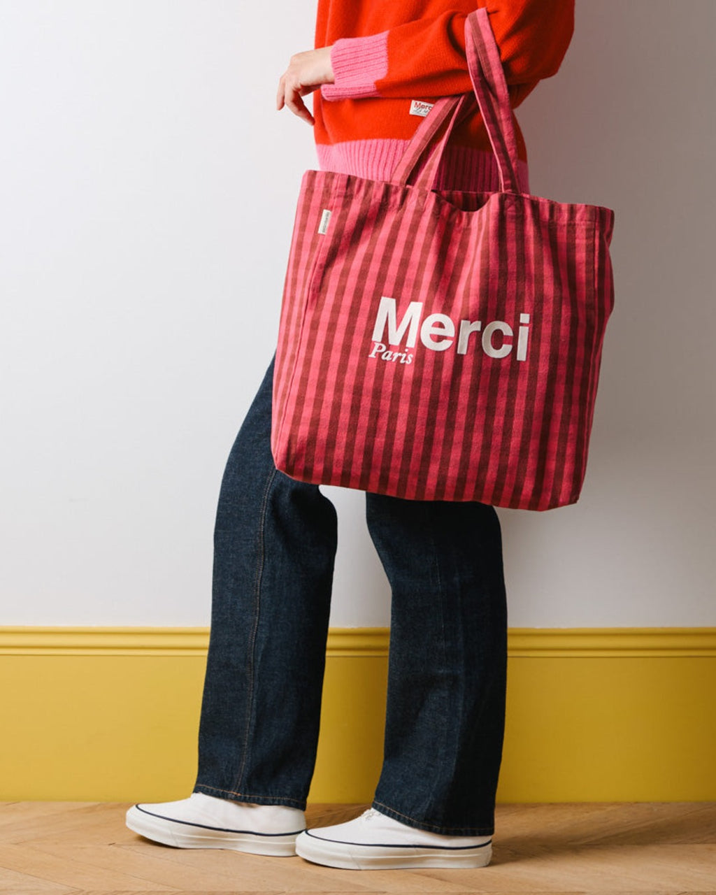 Merci - Tote Bag En Coton - Rose, Vin & Crème