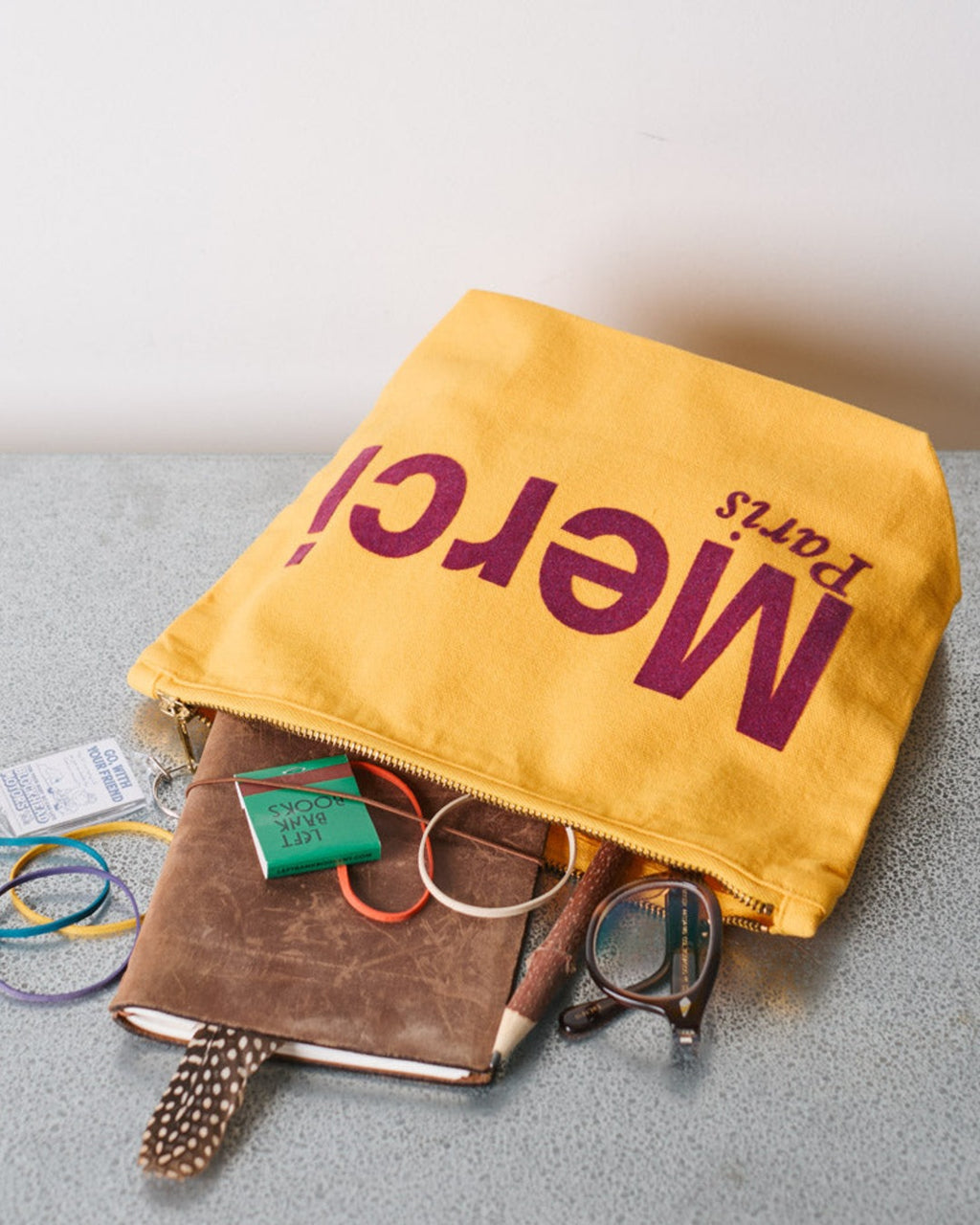 Merci - Cotton pouch - Yellow & Plum