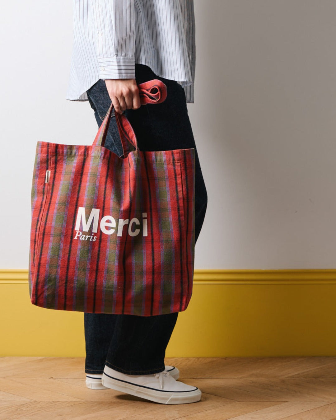 Merci - Tote Bag En Coton - Rose, Vert & Crème