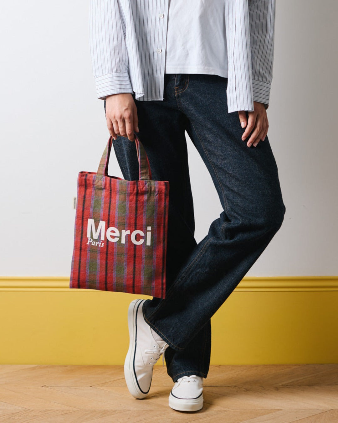 Merci - Tote Bag En Coton - Rose, Vert & Crème
